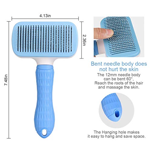 Atlamia Self Cleaning Slicker Brush,Dog Brush & Cat Brush with Massage Particles,Removes Loose Hair & Tangles,Skin Friendly & Promote Circulation-Blue