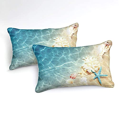 Bedbay Coastal Bedding Set Queen Size Comforter Set Sea Shell Starfish Ocean Decor Teal Comforter Set Queen 3 Piece Beach Theme Bedding Comforter (Coastal, Queen)