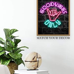 Good Vibes Only Wall Art 11x14 inch Unframed Art Print Poster With Bright Color Neon Style on Black Brick Backgound for Office, Classroom, Man Cave, Woman Cave or Home Decor