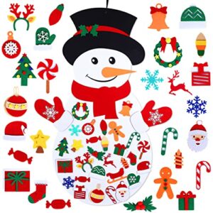 garma diy felt christmas snowman for kids wall decorations with 36pcs wall hanging detachable ornaments, felt christmas crafts kits decorations for toddlers xmas gift new year parties supplies
