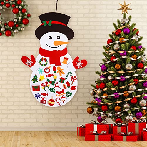 Garma DIY Felt Christmas Snowman for Kids Wall Decorations with 36PCS Wall Hanging Detachable Ornaments, Felt Christmas Crafts Kits Decorations for Toddlers Xmas Gift New Year Parties Supplies