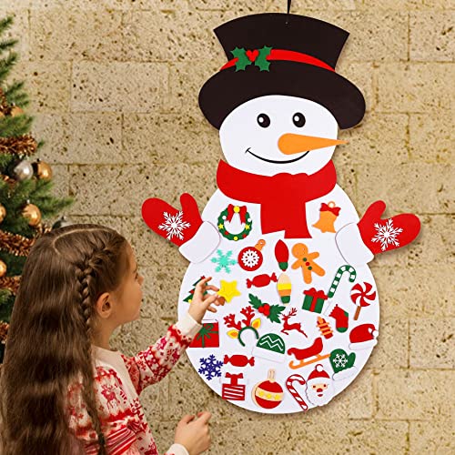 Garma DIY Felt Christmas Snowman for Kids Wall Decorations with 36PCS Wall Hanging Detachable Ornaments, Felt Christmas Crafts Kits Decorations for Toddlers Xmas Gift New Year Parties Supplies