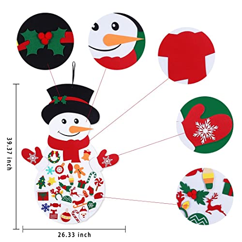 Garma DIY Felt Christmas Snowman for Kids Wall Decorations with 36PCS Wall Hanging Detachable Ornaments, Felt Christmas Crafts Kits Decorations for Toddlers Xmas Gift New Year Parties Supplies