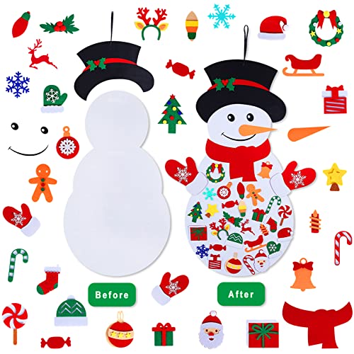 Garma DIY Felt Christmas Snowman for Kids Wall Decorations with 36PCS Wall Hanging Detachable Ornaments, Felt Christmas Crafts Kits Decorations for Toddlers Xmas Gift New Year Parties Supplies