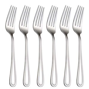 salad forks set of 6, flatware forks 7-inch, stainless steel table forks mirror polishing (silver, 6pcs-round handle)