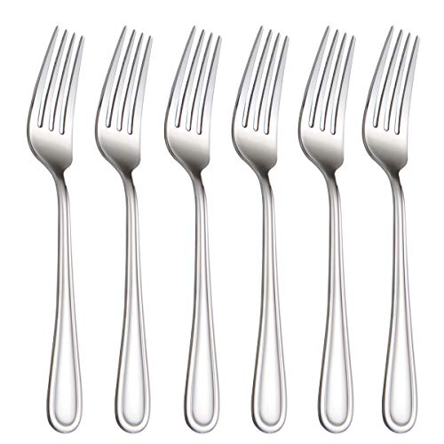 Salad Forks Set of 6, Flatware Forks 7-Inch, Stainless Steel Table Forks Mirror Polishing (Silver, 6pcs-Round Handle)