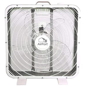 air fort 20" inch box fan - 3 settings, carry handle, white square fan