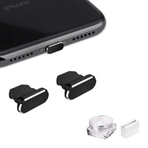 viwieu metal anti dust plug compatible with iphone 14 13 12 11 x xs xr 8 7 se mini plus pro max ipad airpods, 2 pack lightning charging port cover protectors with plug holder and storage box (black)