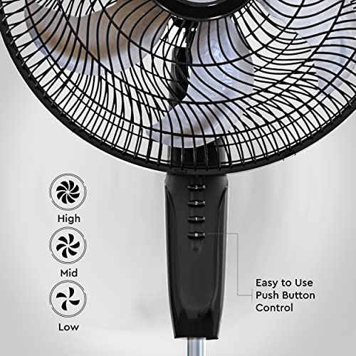 Comfort Zone PowrCurve CZST180BS 18" Stand Fan - 6 Blades, Tri-Curve Grill for Less Noise - 180° Adjustable Tilt, 3-Speed Button Control, Black/Silver