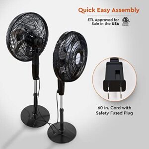 Comfort Zone PowrCurve CZST180BS 18" Stand Fan - 6 Blades, Tri-Curve Grill for Less Noise - 180° Adjustable Tilt, 3-Speed Button Control, Black/Silver