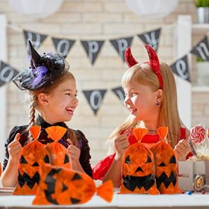 Outus 150 Pieces Halloween Trick or Treat Plastic Candy Bags Jack-O-Lantern Pumpkin Bags Goody Tote Bag Party Favor Bags with Handles Party Favors(Orange with Black Accents)