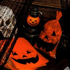 Outus 150 Pieces Halloween Trick or Treat Plastic Candy Bags Jack-O-Lantern Pumpkin Bags Goody Tote Bag Party Favor Bags with Handles Party Favors(Orange with Black Accents)