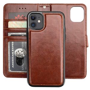 bocasal iphone 11 wallet case with card holder pu leather magnetic detachable kickstand shockproof wrist strap removable flip cover for iphone 11 6.1 inch (brown)
