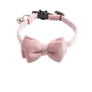 cat collar breakaway with bowtie bell, pink bling kitten collar with removable cat bow tie collar for kitty cat (7.4-10.8 inch)