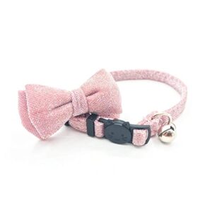 Cat Collar Breakaway with Bowtie Bell, Pink Bling Kitten Collar with Removable Cat Bow Tie Collar for Kitty Cat (7.4-10.8 inch)