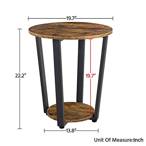 Yaheetech Industrial End Table for Living Room Set of 2, Round Side Table with 2 Tier Storage Shelf, Sturdy Couch Tables Accent Tables Coffee Tray, Space Saving, Easy to Assemble, Rustic Brown
