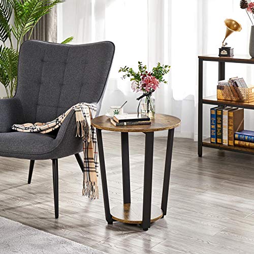 Yaheetech Industrial End Table for Living Room Set of 2, Round Side Table with 2 Tier Storage Shelf, Sturdy Couch Tables Accent Tables Coffee Tray, Space Saving, Easy to Assemble, Rustic Brown
