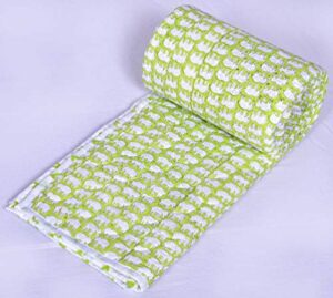 shiranya unisex blanket - animal print cotton baby quilt soft cot comforter crib blanket for all seasons - parrot green - 40"x50"