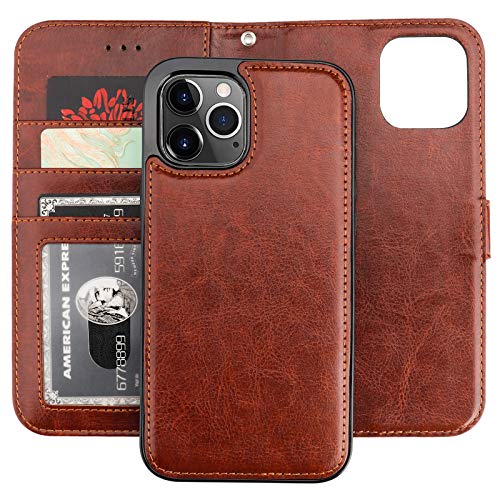 Bocasal Compatible with iPhone 12 Pro Max Wallet Case with Card Holder PU Leather Magnetic Detachable Kickstand Shockproof Wrist Strap Removable Flip Cover 6.7 inch (Brown)