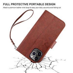 Bocasal Compatible with iPhone 12 Pro Max Wallet Case with Card Holder PU Leather Magnetic Detachable Kickstand Shockproof Wrist Strap Removable Flip Cover 6.7 inch (Brown)