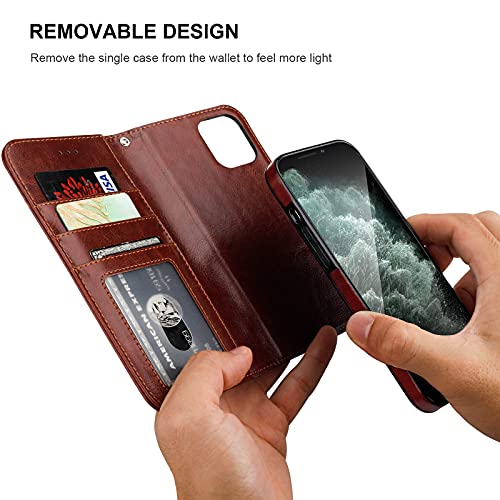 Bocasal Compatible with iPhone 12 Pro Max Wallet Case with Card Holder PU Leather Magnetic Detachable Kickstand Shockproof Wrist Strap Removable Flip Cover 6.7 inch (Brown)