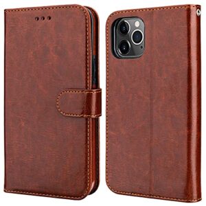 Bocasal Compatible with iPhone 12 Pro Max Wallet Case with Card Holder PU Leather Magnetic Detachable Kickstand Shockproof Wrist Strap Removable Flip Cover 6.7 inch (Brown)