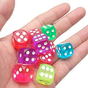 50 Pack 6 Sided Game Dice 16MM Acrylic Dice for Board Games and Teaching Math, 10 Colors