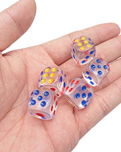 50 Pack 6 Sided Game Dice 16MM Acrylic Dice for Board Games and Teaching Math, 10 Colors