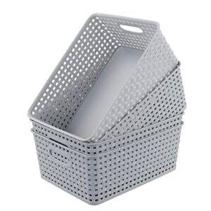 yarebest 4-pack grey woven basket bin, plastic storage organizer basket