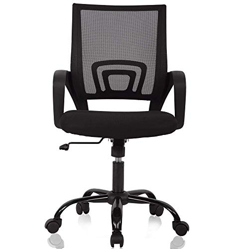 Office Chair Desk Chair Computer Chair Ergonomic Mid Back Mesh Chair with Lumbar Support & Armrest Modern Adjustable Height Swivel Task Executive Chair for Women Men Adult, Black