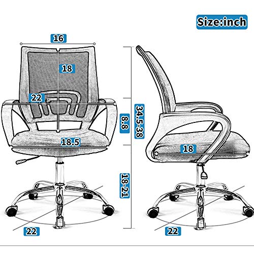 Office Chair Desk Chair Computer Chair Ergonomic Mid Back Mesh Chair with Lumbar Support & Armrest Modern Adjustable Height Swivel Task Executive Chair for Women Men Adult, Black