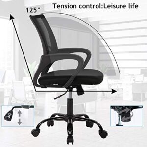 Office Chair Desk Chair Computer Chair Ergonomic Mid Back Mesh Chair with Lumbar Support & Armrest Modern Adjustable Height Swivel Task Executive Chair for Women Men Adult, Black