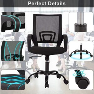 Office Chair Desk Chair Computer Chair Ergonomic Mid Back Mesh Chair with Lumbar Support & Armrest Modern Adjustable Height Swivel Task Executive Chair for Women Men Adult, Black