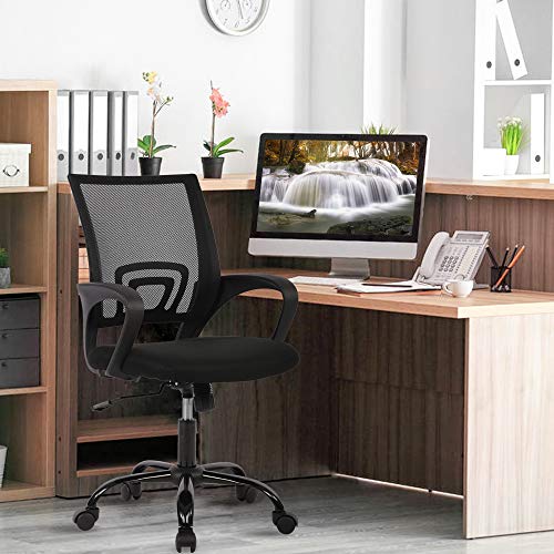 Office Chair Desk Chair Computer Chair Ergonomic Mid Back Mesh Chair with Lumbar Support & Armrest Modern Adjustable Height Swivel Task Executive Chair for Women Men Adult, Black