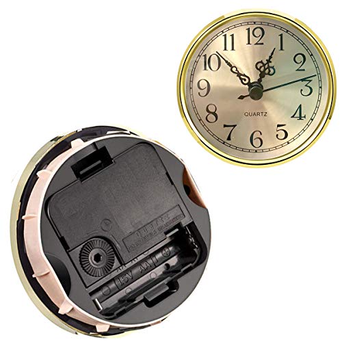 HILLHOME Mini Clock Insert 3-1/2 Inch (90 mm) Round Quartz Clock Fit-up Movement Miniature Clock Gold Dial Gold Tone Bezel Arabic Numerals, Fit 3.0 inch (78 mm) Diameter Hole (Gold)