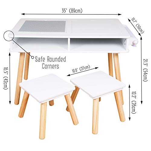 Elk and Friends Kids/Toddler Multi Activity Table with 2 Chairs | Building Blocks Desk/Table with Storage | Craft Play Table Plus Paper Roll | Sensory Table