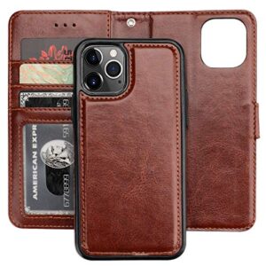 bocasal iphone 11 pro wallet case with card holder pu leather magnetic detachable kickstand shockproof wrist strap removable flip cover for iphone 11 pro 5.8 inch (brown)