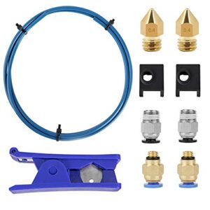 creality upgrade 3d printer kit with capricorn premium xs bowden tubing 1m， ptfe teflon tube cutter, pneumatic fittings and mk8 socks and extra nozzles for ender 3/3 pro/5/voxelab aquila
