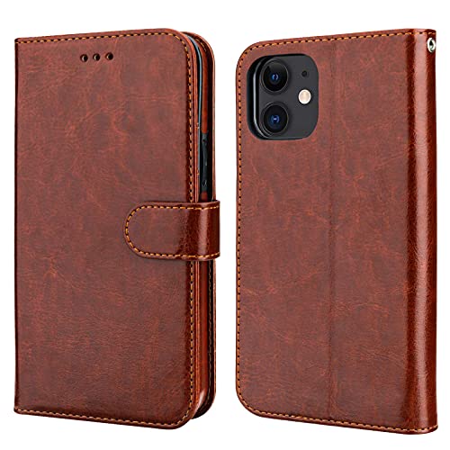 Bocasal Compatible with iPhone 12 Mini Wallet Case with Card Holder PU Leather Magnetic Detachable Kickstand Shockproof Wrist Strap Removable Flip Cover (Brown)