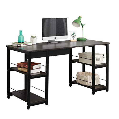 Computer Desk, Computer Desk with Shelves, 55 inches Office Desk with 4 Storage Shelves, Large Space Home Office Desks Trestle Desk Workstations, Modern Desk Writing Desk for Home Office (Black)