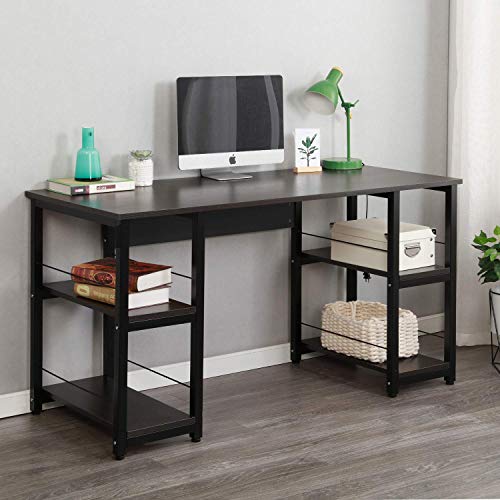 Computer Desk, Computer Desk with Shelves, 55 inches Office Desk with 4 Storage Shelves, Large Space Home Office Desks Trestle Desk Workstations, Modern Desk Writing Desk for Home Office (Black)