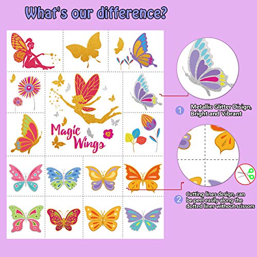 Leesgel 49 Styles Metallic Glitter Temporary Tattoos for Girls, Mermaid Unicorn, Butterfly Tattoos, Fake Temporary Tattoos for Kids Children Toddlers