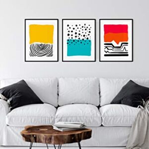 Modern Abstract Wall Art - Set of 3-11x14" UNFRAMED Prints - Geometric Contemporary Wall Decor - Scandinavian, Nordic, Mid Century Modern Decor - Yellow, Teal, Red, Orange Wall Prints