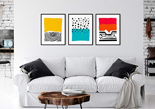 Modern Abstract Wall Art - Set of 3-11x14" UNFRAMED Prints - Geometric Contemporary Wall Decor - Scandinavian, Nordic, Mid Century Modern Decor - Yellow, Teal, Red, Orange Wall Prints