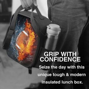 Insulated Durable Lunch Box with Shoulder Strap, Teen Boys/Adult Ice Fire Football Small Lunch Bag, Lunch Tote Box Bag for Office/Picnic/Beach