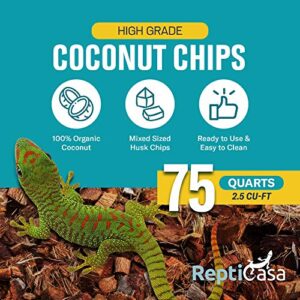 ReptiCasa Organic Coconut Chips Expandable Substrate Block for Reptiles, Snakes, Tortoise, and Amphibians, Natural Fiber Free Husks, Clean Breeding and Bedding Flooring, Odor Absorbing, up to 75 Quart