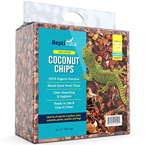 ReptiCasa Organic Coconut Chips Expandable Substrate Block for Reptiles, Snakes, Tortoise, and Amphibians, Natural Fiber Free Husks, Clean Breeding and Bedding Flooring, Odor Absorbing, up to 75 Quart