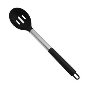 kufung silicone slotted serving spoon, stainless steel handle nonstick mixing spoon, heat resistant up to 480°f. silicone kitchen cooking utensils non-stick baking tool (black)