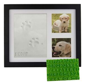 ultimate dog or cat pet pawprint keepsake kit & picture frame - premium wooden photo frame, clay mold for paw print & free bonus stencil. makes a personalized gift for pet lovers and memorials (black)