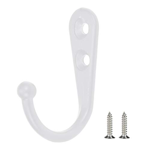 Sydien 20pcs White Wall Mounted Coat Hanger Hooks Single Prong Robe Hook with Screws for Hanging Coats, Towels, Keys, Caps, Scarfs & Bags